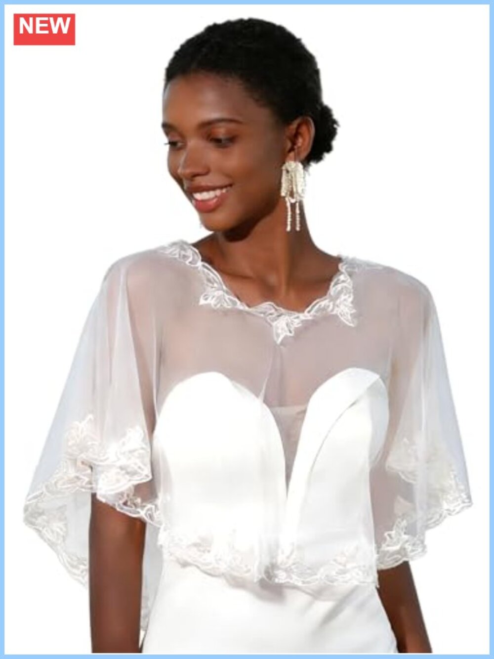 Lace Shawl Wrap Shrug Wedding Flower Sequin Cape
